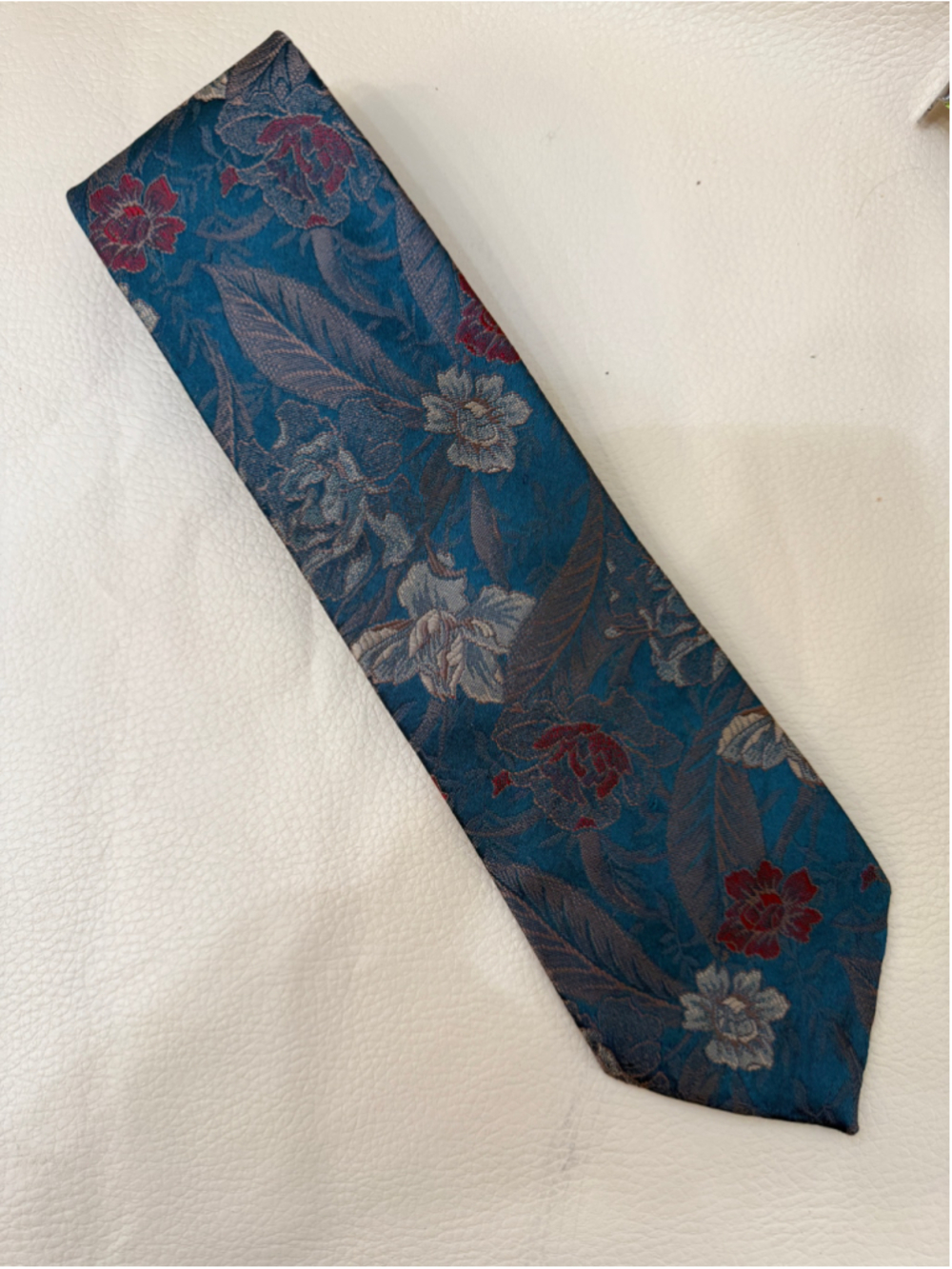 Wembley Floral Necktie Teal Burgundy Gray Wide Men’s Vintage Style Tie